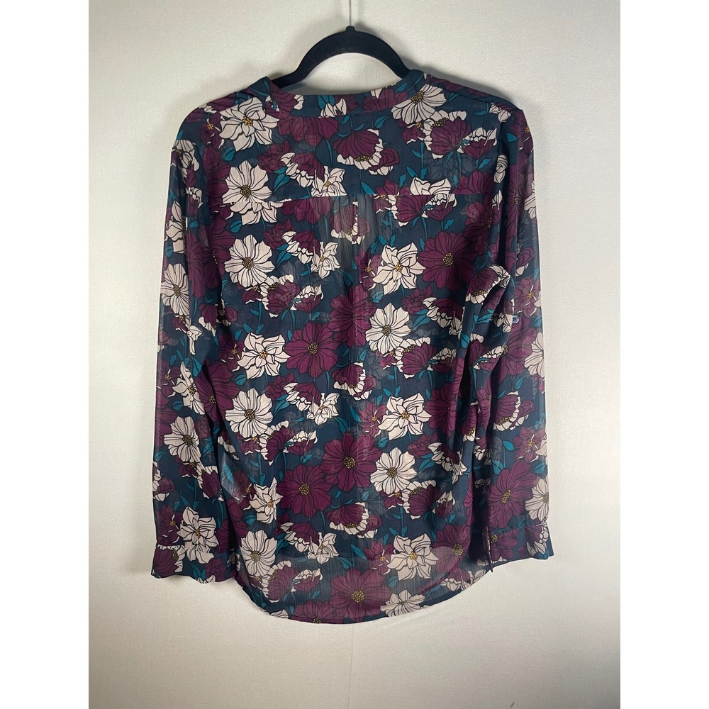 KUT from the Kloth Floral Sheer Button Down Blouse Plum Teal Small - Picture 3 of 7